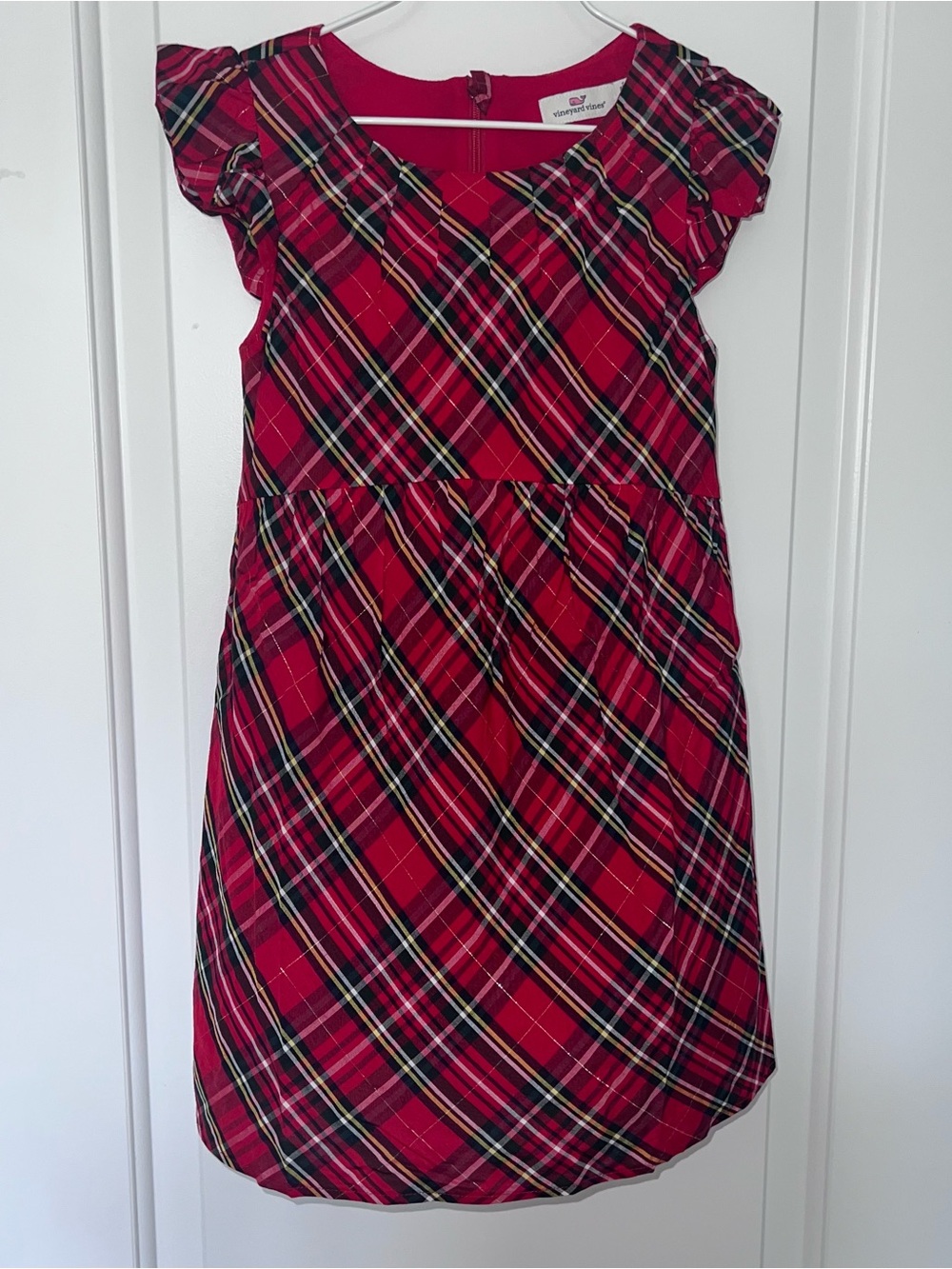 Vineyard Vines Red Plaid Flutter Sleeve Girls' Christmas Dress Size 5
